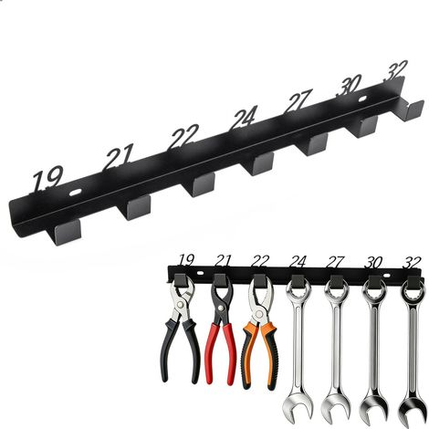 Porte Outils Mural, Rangement Outils Mural, Support Outils Mural pour Suspendre Divers Clés et Pinces, Support Tournevis Vis et Chevilles Incluses, Fixation Murale, Métal, Noir (1/5)