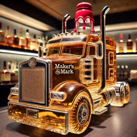 Carafe à whisky en forme de semi-remorque (couvercle rouge), bouteille en verre sur le thème des poids lourds, idéale comme cadeau pour les routiers et pour décorer un bar à la maison. (1/5)