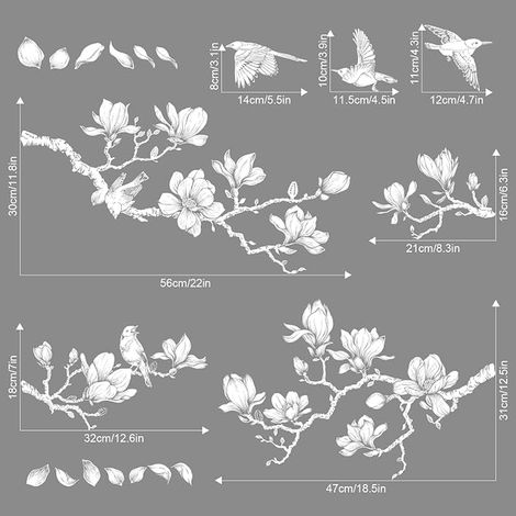Stickers Fenetre Magnolia et Oiseaus - Autocollant Fenêtre Fleur Stickers Vitres Electrostatique Anti-Collision pour Fenêtres, Portes, Cuisine, Bureau et Chambre (1/2)