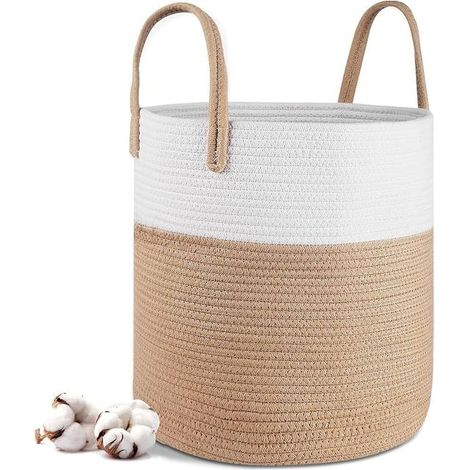 Laundry Basket - 40 x 35 cm Foldable Storage Baskets - Cotton Rope Laundry Basket with Handles - Toy Storage Basket - For the living room, bathroom, Yellow