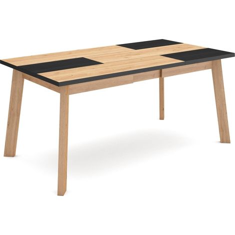 Skraut Home - Mesa Comedor, Mesa Fija Cocina y Salón, 170, Para 8 Comensales, Patas de madera, Estilo Moderno, Roble y negro (1/5)
