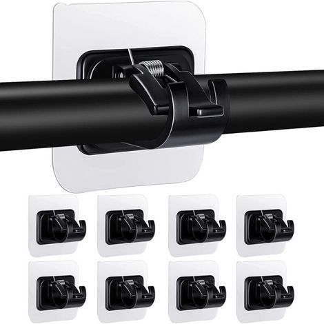 Lot de 8 supports de tringle à rideau tige sans forage support de barre auto-adhésif transparent,Noir (1/3)