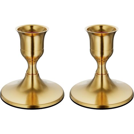 Due portacandele vintage in metallo dorato a forma di cono, adatti per feste di matrimonio e come decorazione per la casa.