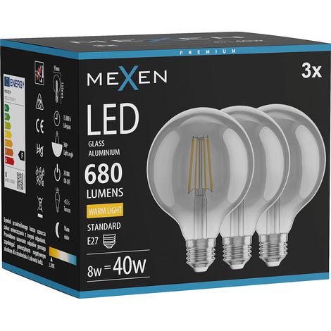 Mexen Vintis 3x Ampoule filament LED E27, G95, 8W, Chaude - 2700K, 680 lm, fumée - L157-E27-0827-70x03 (1/5)