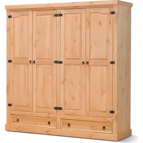 New Mexico Kleiderschrank 4-Trg. mit 2 Schubladen Breite 194 cm, Höhe 195 cm gelaugt/Wachs.