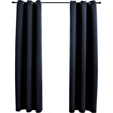 Blackout Curtains with Rings 2 pcs Black 97x213 cm Fabric vidaXL