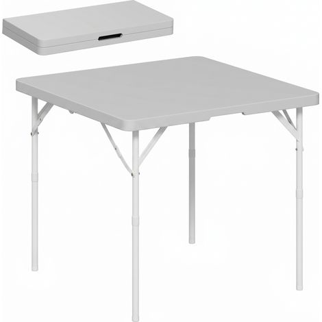 Table de camping pliante, en métal, blanc, 86 x 86 x 74 cm, réglable, pour camping extérieur, transport facile, camping pique-nique