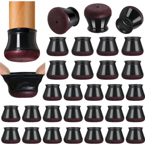 APEX Lot de 32 protège-pieds de chaise en silicone noir avec revêtement en feutre (convient aux pieds de 30,1 à 40 mm) (1/5)