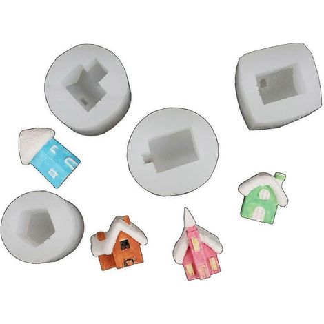 4 moules en silicone pour petites maisons, moules 3D pour bougies, savons et résines à faire soi-même (1/4)