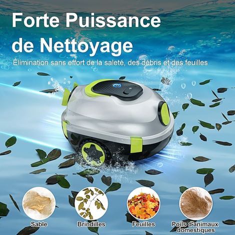 Wireless Pool Robot, Automatic Pool Vacuum Cleaner, 120 Minutes Autonomy, Automatic Parking, Lightweight, Powerful Robot for Above/Underground Pools up to 110 ㎡ (Blue White) (1/3)