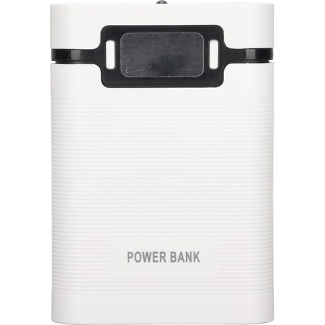18650 LCD-Powerbank-Ladegerät-Gehäuse – 4 Akkus, Dual-Funktion-Micro-USB-Ladeanschluss, Tragbare Stromversorgung zum Selberbauen, Weiß