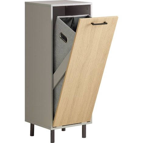 SoBuy Mobile Bagno Portabiancheria Pieghevole Mobiletto Grigio E Naturale 31.5x30x86.3cm BZR132-NG (1/5)