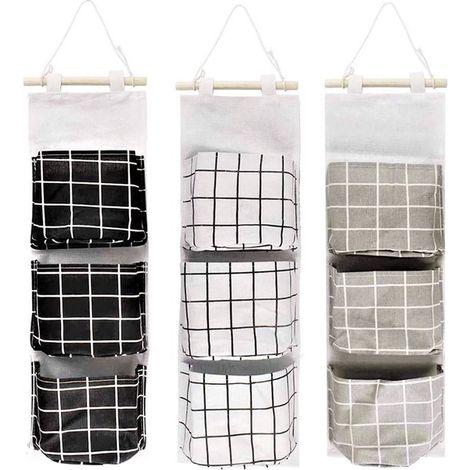 Set di 3 borse portaoggetti impilabili da parete - 3 livelli in lino - Organizer impermeabile da appendere per camera da letto, bagno e cucina (1/5)