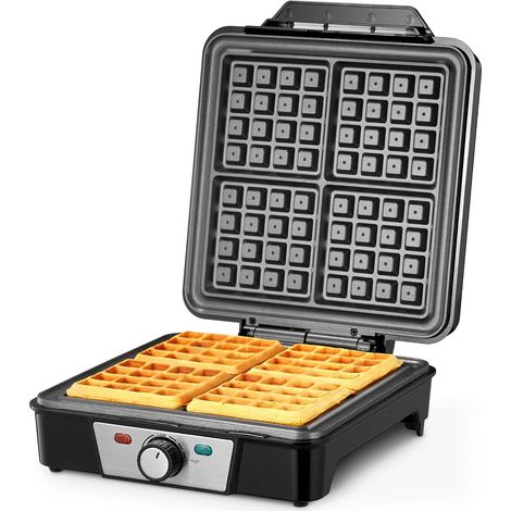 Gaufrier électrique 1200 W, plaques antiadhésives, température réglable, nettoyage facile, acier inoxydable (1/5)