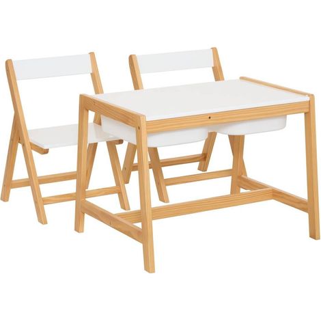 Ensemble Bureau & 2 Tabourets Enfant "Bako" 63cm Blanc (1/4)