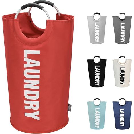 90L Paniers à Linge, Sac à Linge Pliable, Corbeilles à Linge Autoportante et Haute, Bac à Linge Pliable (Rouge) (1/5)