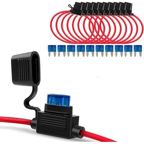 10Pcs 12AWG Porte Fusibles Petit Lame Enfichable Etanche avec Fil, 32V Support Porte Fusible Lame, Voiture Boîtes de Fusibles à Lame, Gratuits 10Pcs 15A Lame Fusible