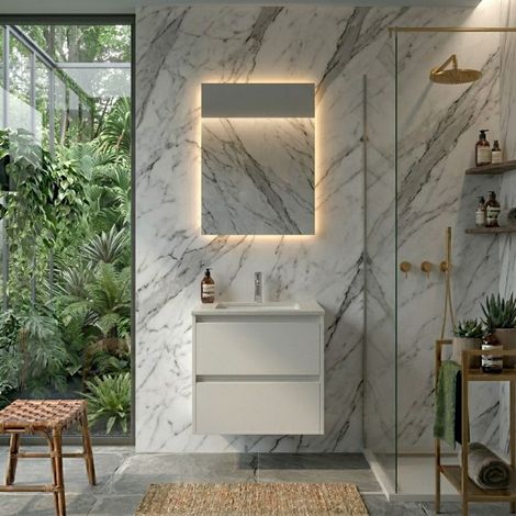 Mobile Bagno Sospeso 60 cm con 2 Cassetti e Lavabo Incasso Bianco Satinato – Linea