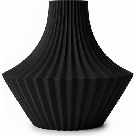 Vaso decorativo nero plissettato per fiori, dal design elegante. (1/3)