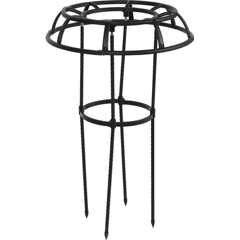 Tuteur plantes grimpantes antirouille décoratif forme parapluie 2 niveaux pour rosier tomate concombre, acier plastique noir mat Ø50cm, 16pcs plante en pot jardin balcon terrasse (1/5)