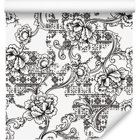 Papel pintado de flores blancas para salón y dormitorio, 50x1000 cm. (1/5)
