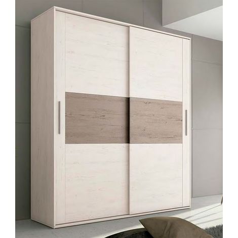 Armoire, placard garde-robe 2 portes coloris pin anderson, pin gris - Longueur 180 x Profondeur 55 x Hauteur 207,60 cm -PEGANE- (1/3)