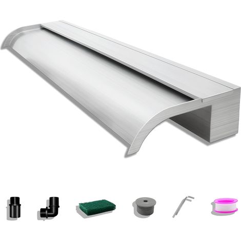 Fontaine De Piscine, Cascade Bassin Exterieur en Acier Inoxydable 90cm De Long, Déversoir De Sortie Incurvé De Largeur 18 cm avec Accessoires pour La Décoration D'étang, Patio,Jardin (1/5)