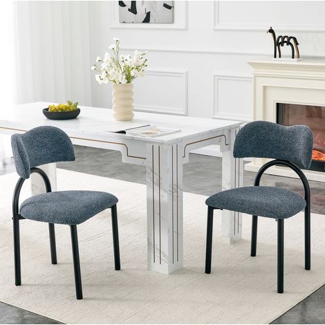 Lot de 2 chaises de salle à manger 48,5x60x81,5 cm en tissu bleu, métal noir gain de place – MEUBLIV (1/5)
