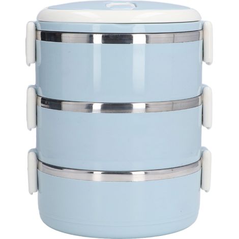 Boîte Bento Isotherme Ronde 3 Couches Acier Inoxydable 304 Anti-Fuites pour Bureau École - Bleu (1/5)