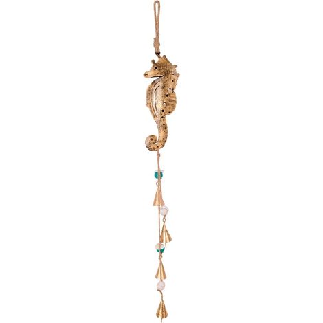 Hänger Seepferdchen aus Holz gold mit Glöckchen 62 cm (1/5)