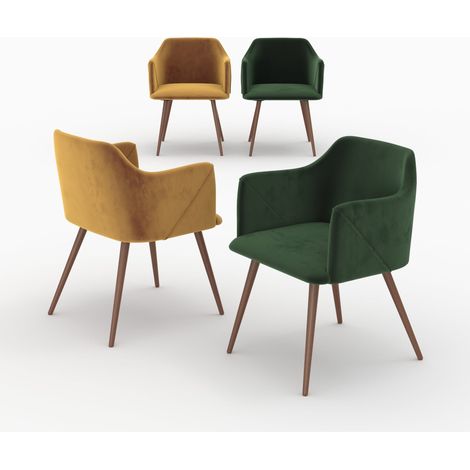 Pack 4 chaises en velours jaune et vert - DAISY
