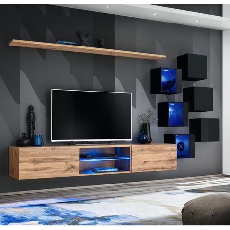 Ensemble Meuble TV "Switch XXI" 260cm Naturel & Noir (1/4)