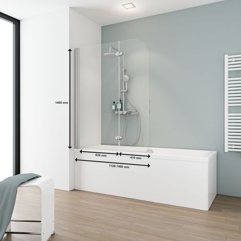 Schulte – Pare-baignoire pliant 112 x 140 cm – Verre de sécurité 5 mm – Paroi 2 volets pivotants – Profilé chromé – Montage mural réversible