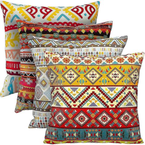 Housses de coussin géométriques style bohème, décoration intérieure, douces et moelleuses, carrées, lot de 4 (1/5)