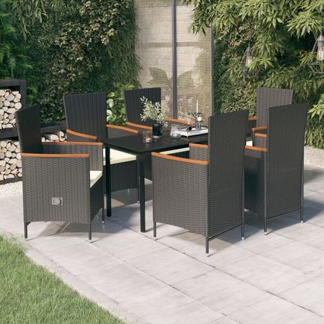 Gartenstühle - vidaXL 7-tlg. Garten-Essgruppe mit Kissen Schwarz - Gartenstuhl (1/5)