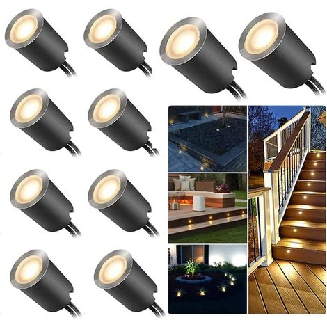 Lot de 10 Spots Encastrables au sol LED, éclairage Extérieur de Cour, 12V, 0.6W, Ø32 mm, étanche IP68, Spots Encastrables de Cour LED, Spots de sol, Spots Encastrables de sol de Cour, Blanc Chaud (1/5)