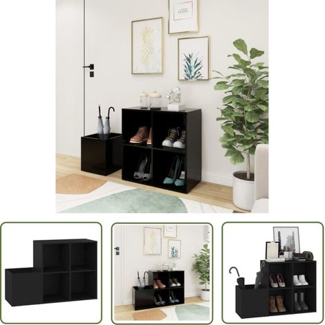 The Living Store Armoire à chaussures d'entrée noir bois d'ingénierie - Meuble Rangement Chaussures - Armoire Chaussure Entrée - Organisateur Chaussures - Étagère Chaussures - Rangements Intérieur (1/5)
