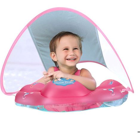 Bouée Bébé - Anneau de Natation Bébé - Siège De Piscine avec Auvent Amovible -ROSE -A3 (1/5)
