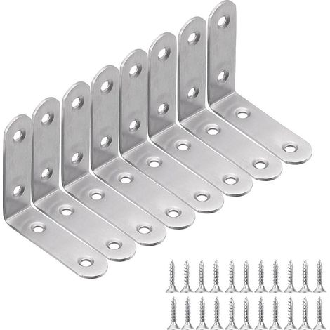 Lot de 8 Équerre Métal, 50 × 50 mm Équerre de Fixation, Equerre de Fixation 90 degrés, equerre Inox avec 32 vis, Petite Equerre Metal pour Fixation de Meubles en bois (1/5)