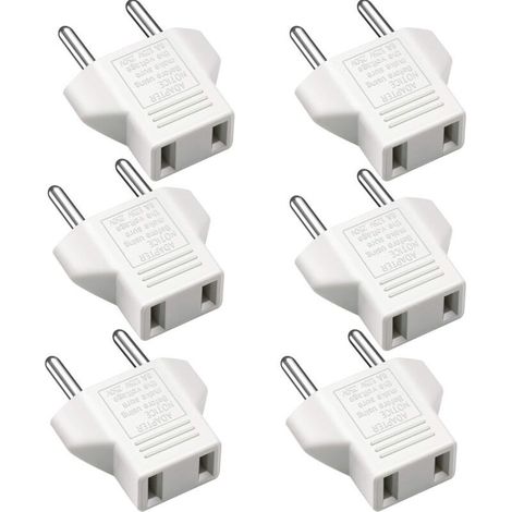 US to EU Adapter, [6 Pack] 2 Pin CN China USA American to 2 Pin EU Europe France, Germany, Spain, Egypt and More - White (1/5)