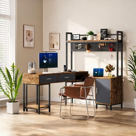 Angle en L 140 cm bureau avec rangements acier et MDF (1/5)