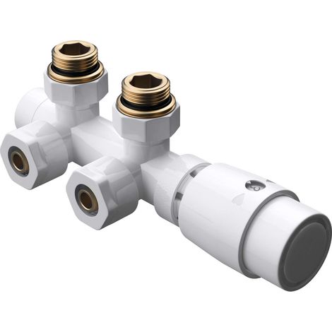 doporro Válvula de conexión para radiadores de calefacción blanca con termostato, conexión central de 187 mm