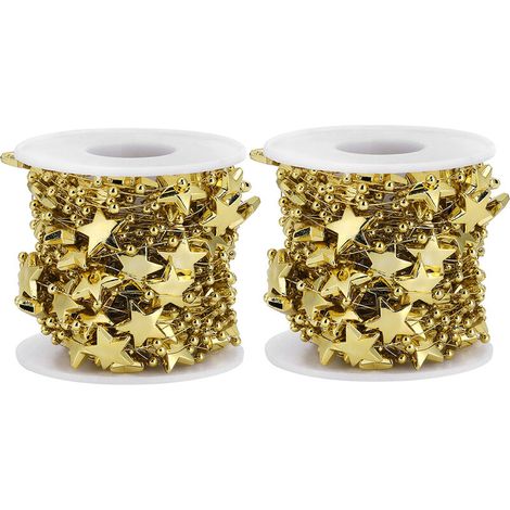 Jeffergarden Chane de perles en forme d'étoile à cinq branches en ABS, 2 pièces, pour Bouquet de mariée, décoration de nol (rouleau doré à cinq branches de 10m)-DOU