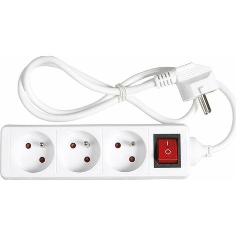 Multiprise Électrique - 3 Prises - Interrupteur Intégré - Protection Enfant - 16 A - Blanc (1/5)