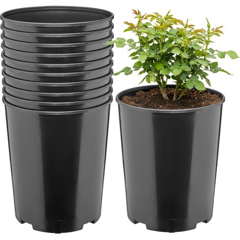 Garronda Blumentopf rund Kunststoff Ø18 x 21,5 cm (4L) 10er Set mit Drainagelöchern Pflanztopf robustes PP Pflanzgefäß für Garten Gewächshaus Balkon Anzucht Innen Außenbereich Schwarz GD-0204