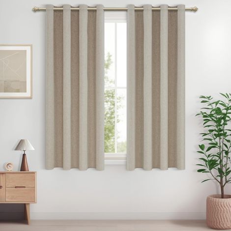 2 Pièces Rideau, 100% Occultant, Lin Naturel, Oeillets, Isolant Thermique, Cuisine Chambre Salon