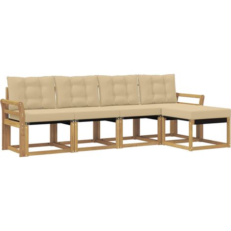 Set di divani da esterno con cuscino 5 pz  Salotto da Giardino Bianco e Beige (1/5)