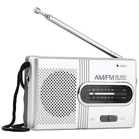 Portable radio, FM radio player with 2 AA batteries (not included), mini radio with built-in speaker, silver (1/5)