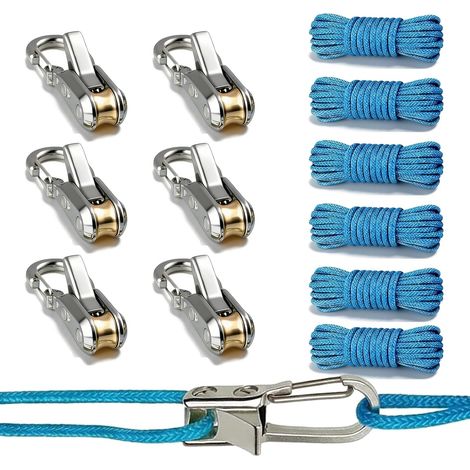 Tendeur de Corde à Verrouillage Rapide, 6pcs Mousquetons de Camion avec Corde Tressée, Système de Réglage sans Nœud pour Hamac, Tente, Camping, Bâche, Fixation de Bagages (1/5)