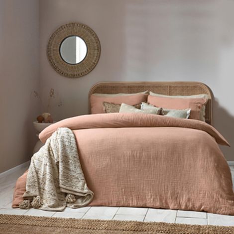 Jeu De Housse De Couette Doux Respirant Double Couche Mousseline Coton Minimaliste Literie Argile Rose Simple 137x200cm (1/4)